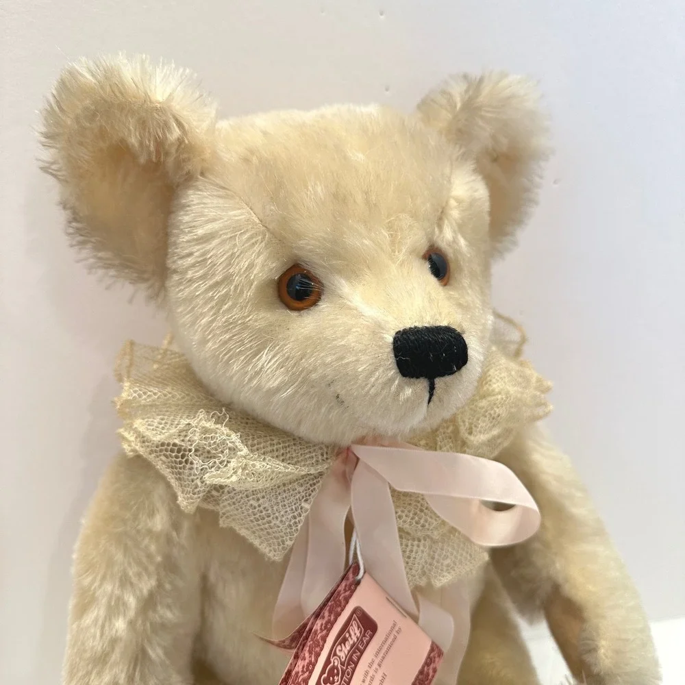 Steiff Ophelia Teddy Bear SIGNED Cream Mohair Lace Collar Vintage German Plush